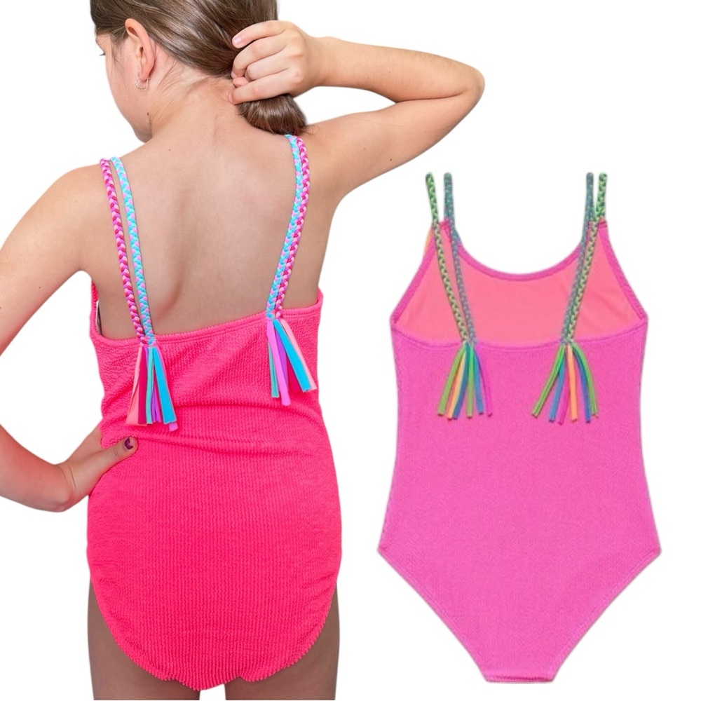 Beach Lingo One Piece Swimsuit Girls Pink Size 10 Tassel Strap